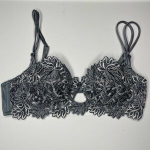 Lise Charmel 36B Embroidery Demi Bra Floral Underwire Uplift Satin Bow Vintage